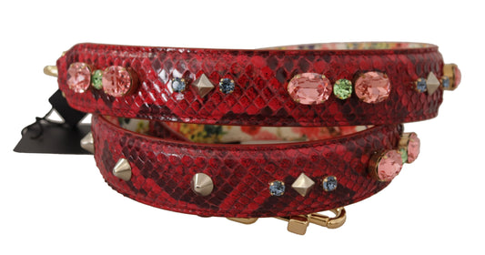 Tracolla reversibile Dolce &amp; Gabbana in pelle esotica rossa con cristalli