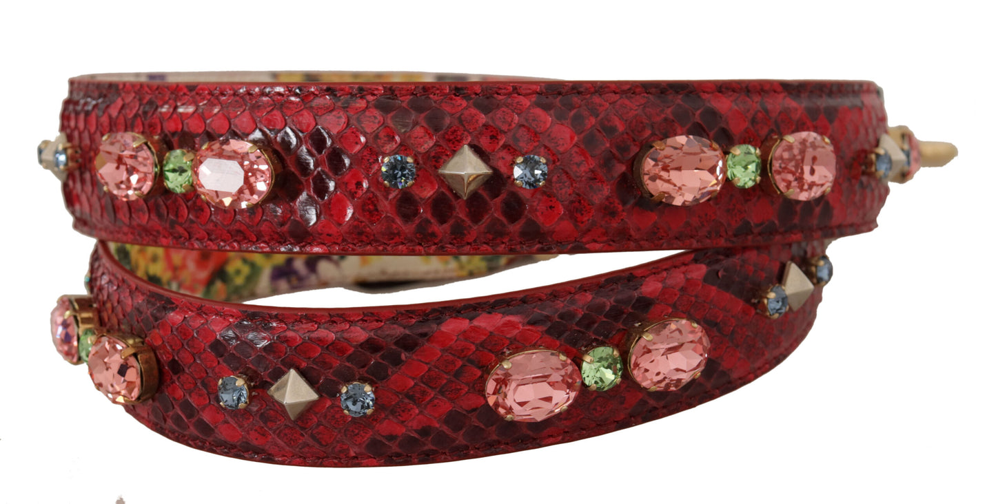 Tracolla reversibile Dolce &amp; Gabbana in pelle esotica rossa con cristalli