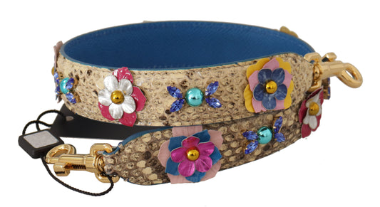 Tracolla Dolce &amp; Gabbana in pelle di pitone beige con borchie floreali