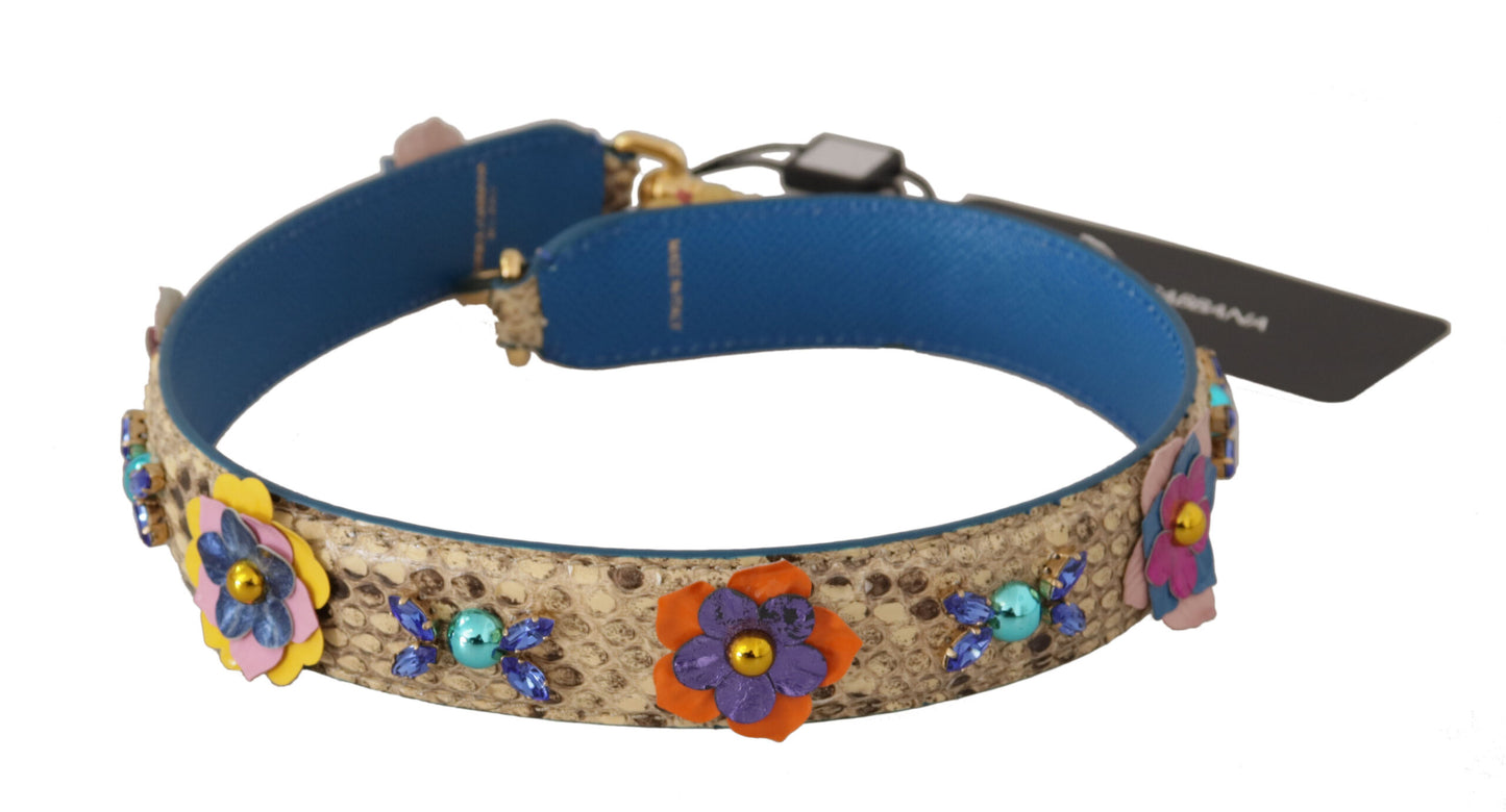 Tracolla Dolce &amp; Gabbana in pelle di pitone beige con borchie floreali