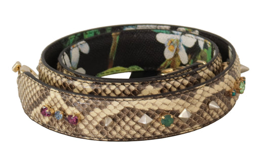 Tracolla reversibile Dolce &amp; Gabbana in pelle esotica beige con cristalli
