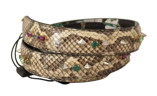 Tracolla reversibile Dolce &amp; Gabbana in pelle esotica beige con cristalli