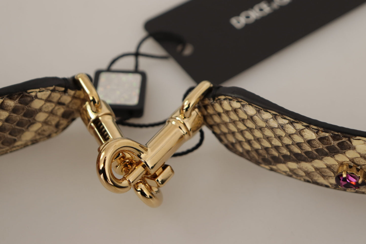 Tracolla reversibile Dolce &amp; Gabbana in pelle esotica beige con cristalli