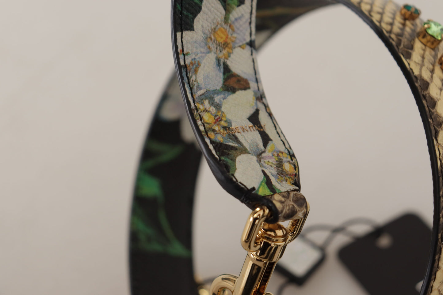 Tracolla reversibile Dolce &amp; Gabbana in pelle esotica beige con cristalli