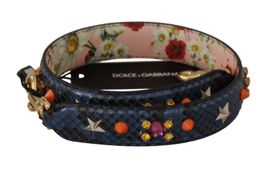 Tracolla reversibile Dolce &amp; Gabbana in pelle esotica blu con cristalli