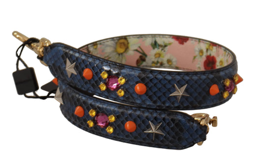 Tracolla reversibile Dolce &amp; Gabbana in pelle esotica blu con cristalli