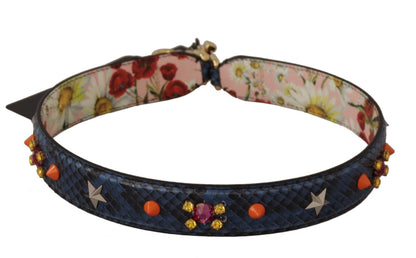 Tracolla reversibile Dolce &amp; Gabbana in pelle esotica blu con cristalli