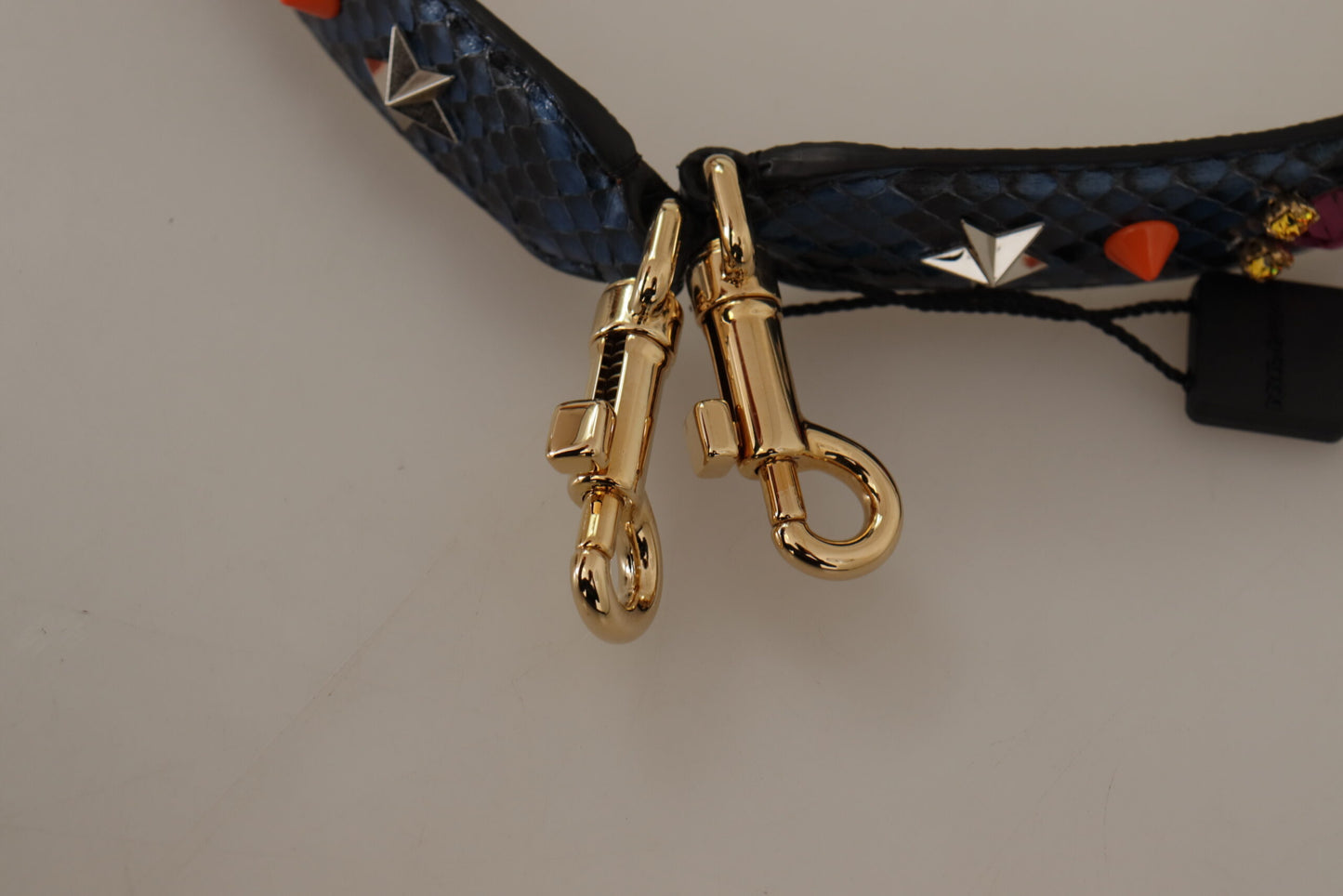 Tracolla reversibile Dolce &amp; Gabbana in pelle esotica blu con cristalli