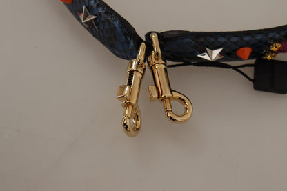 Tracolla reversibile Dolce &amp; Gabbana in pelle esotica blu con cristalli