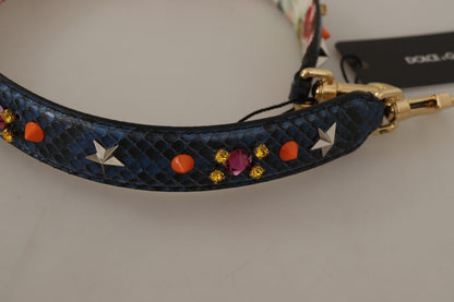 Tracolla reversibile Dolce &amp; Gabbana in pelle esotica blu con cristalli