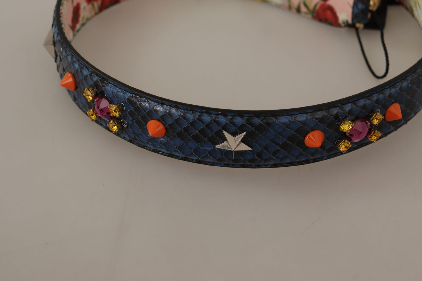 Tracolla reversibile Dolce &amp; Gabbana in pelle esotica blu con cristalli