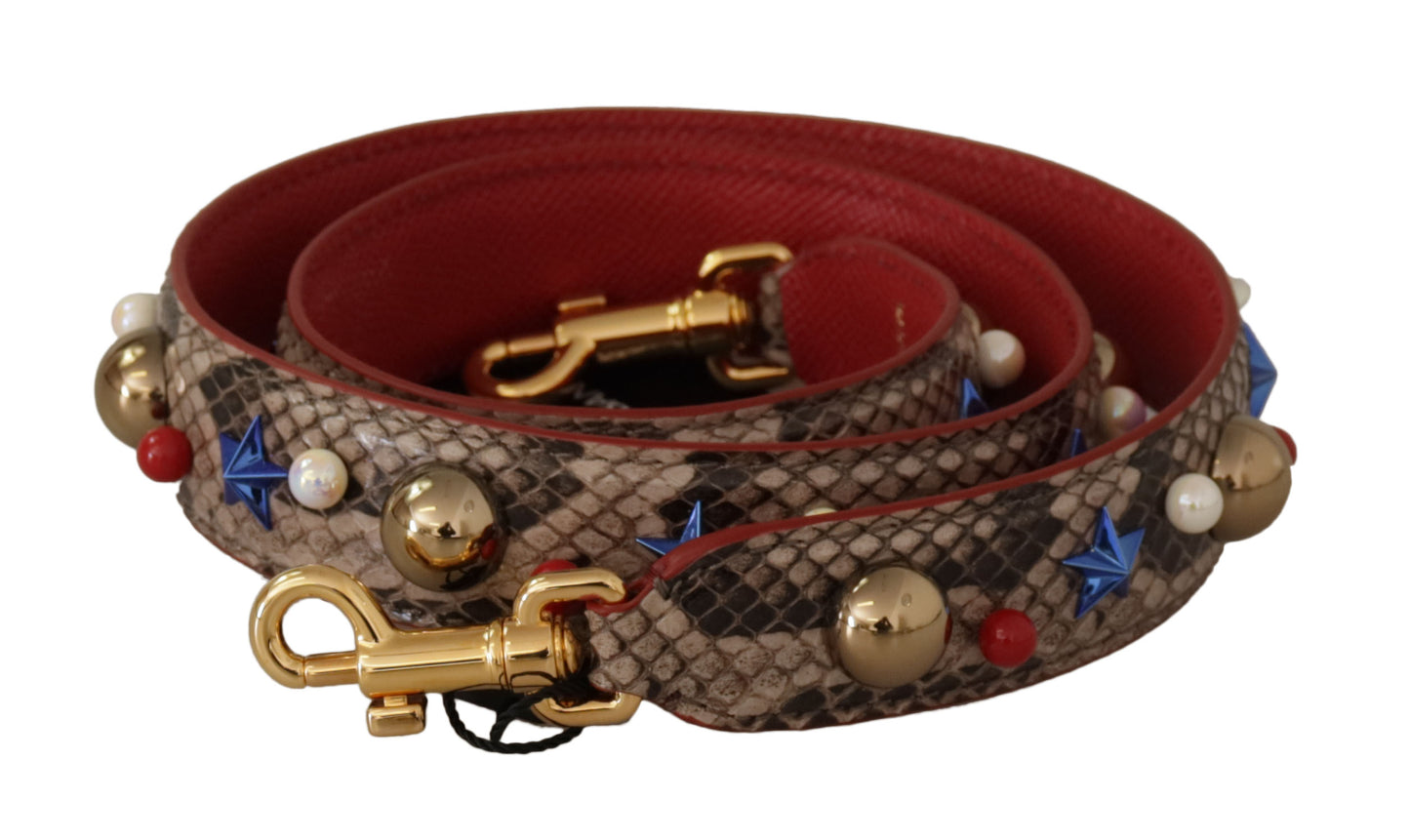 Tracolla borchiata in pelle di pitone marrone Dolce &amp; Gabbana