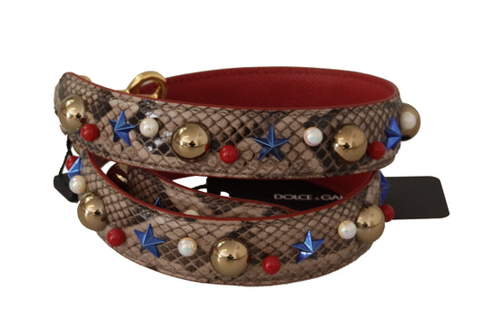 Tracolla borchiata in pelle di pitone marrone Dolce &amp; Gabbana