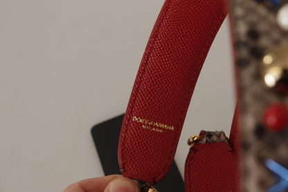 Tracolla borchiata in pelle di pitone marrone Dolce &amp; Gabbana