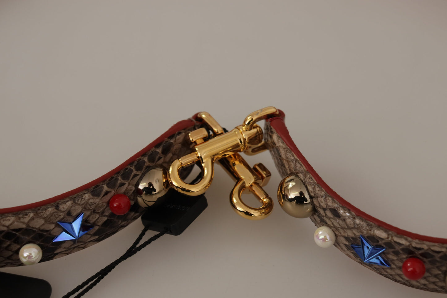 Tracolla borchiata in pelle di pitone marrone Dolce &amp; Gabbana