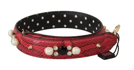 Tracolla reversibile Dolce &amp; Gabbana in pelle di pitone rossa con cristalli