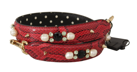 Tracolla reversibile Dolce &amp; Gabbana in pelle di pitone rossa con cristalli