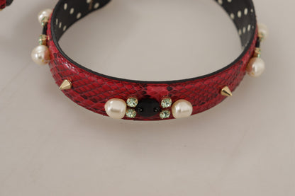 Tracolla reversibile Dolce &amp; Gabbana in pelle di pitone rossa con cristalli