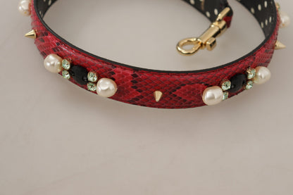 Tracolla reversibile Dolce &amp; Gabbana in pelle di pitone rossa con cristalli