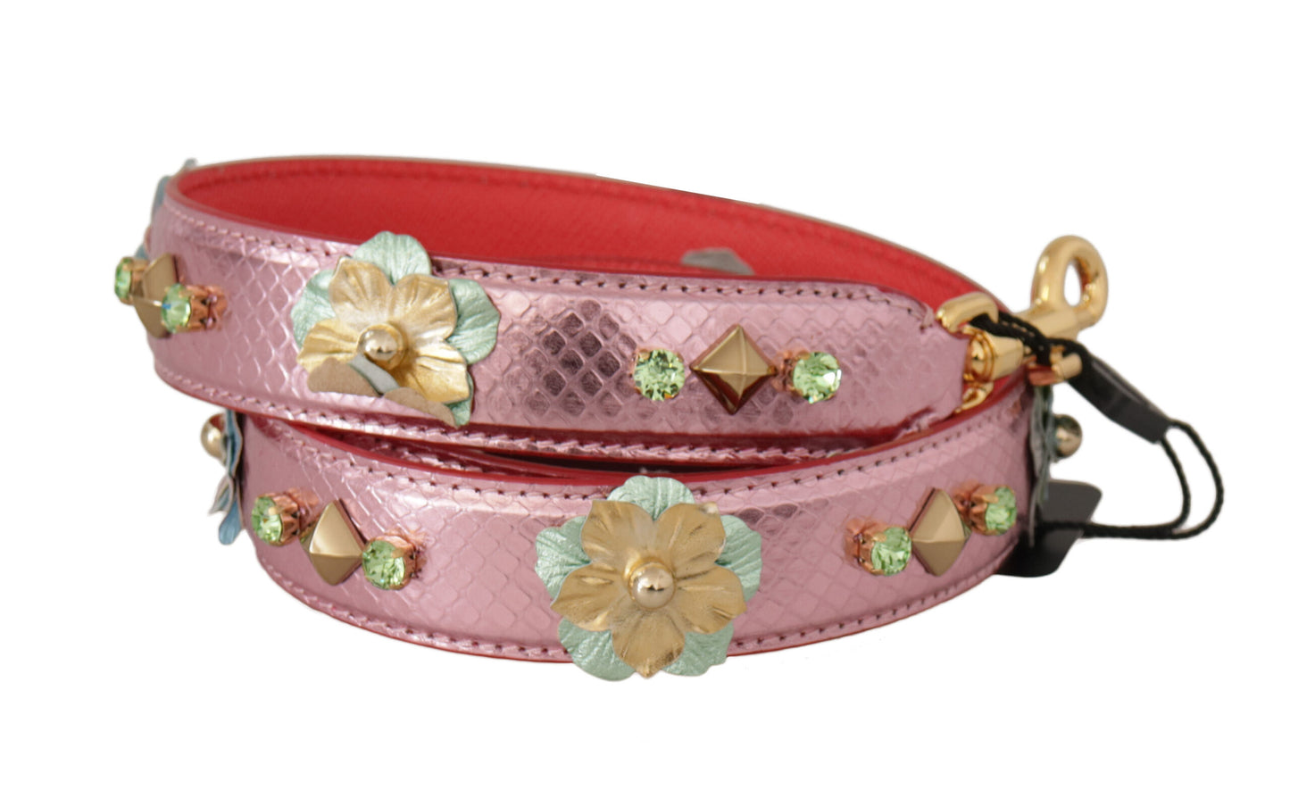 Tracolla in pelle rosa metallizzata con borchie Dolce &amp; Gabbana
