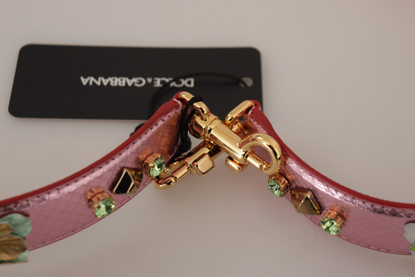 Tracolla in pelle rosa metallizzata con borchie Dolce &amp; Gabbana
