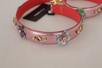 Tracolla in pelle rosa metallizzata con borchie Dolce &amp; Gabbana