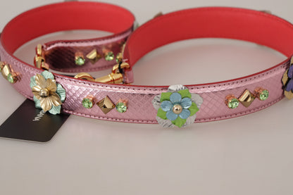 Tracolla in pelle rosa metallizzata con borchie Dolce &amp; Gabbana