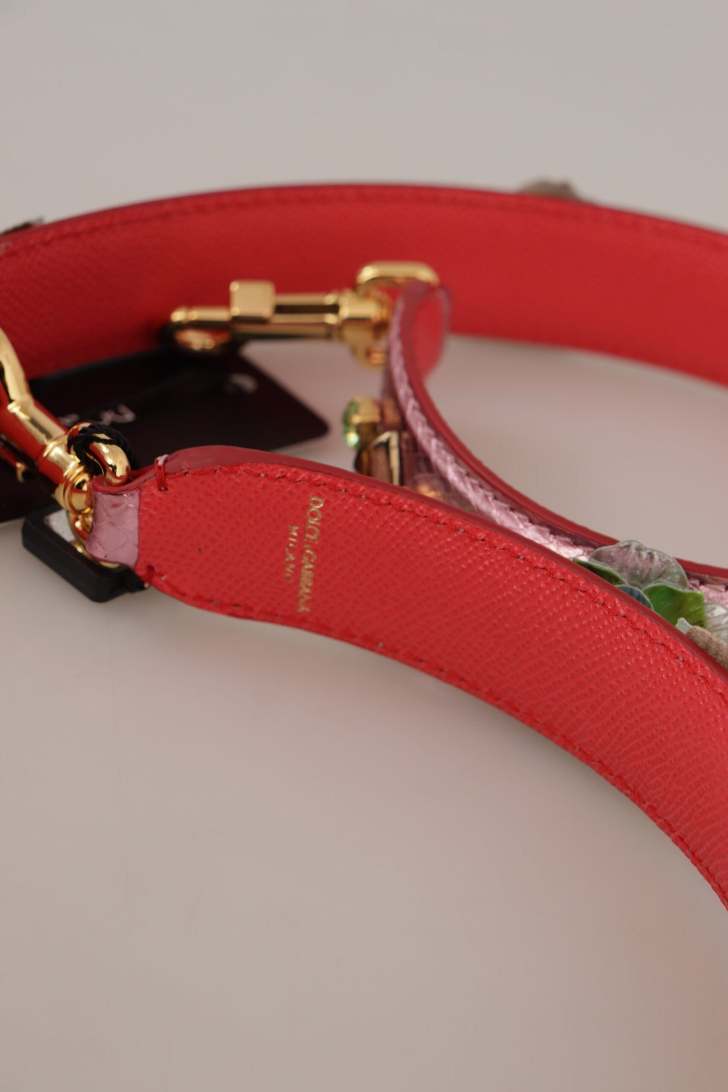 Tracolla in pelle rosa metallizzata con borchie Dolce &amp; Gabbana