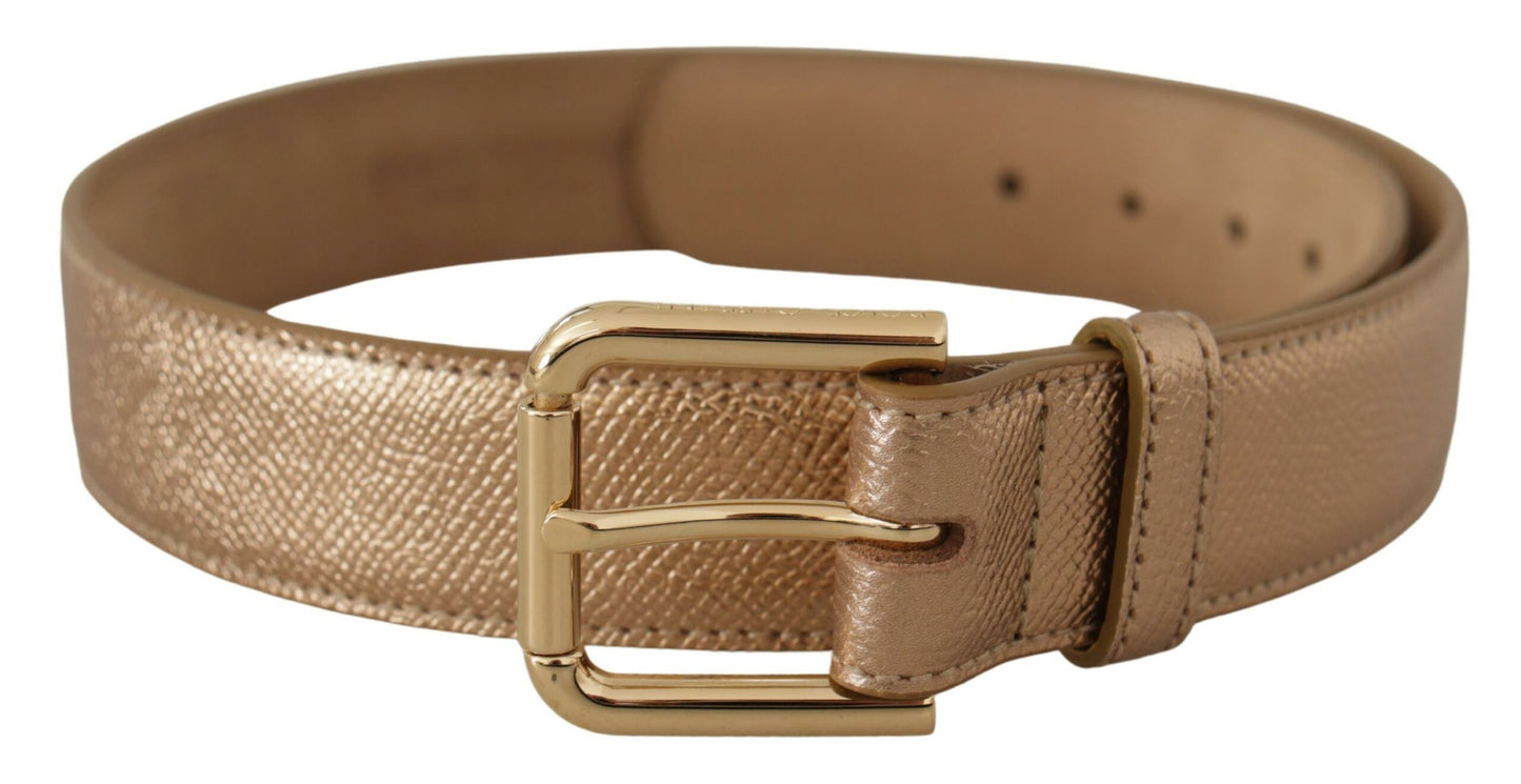 Cintura Dolce &amp; Gabbana in pelle color oro rosa con fibbia in metallo metallizzato