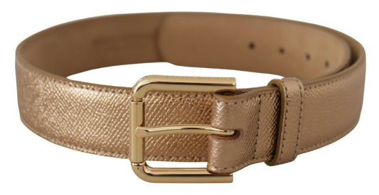 Cintura Dolce &amp; Gabbana in pelle color oro rosa con fibbia in metallo metallizzato