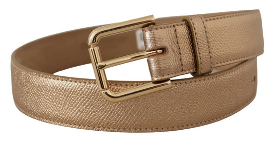 Cintura Dolce &amp; Gabbana in pelle color oro rosa con fibbia in metallo metallizzato