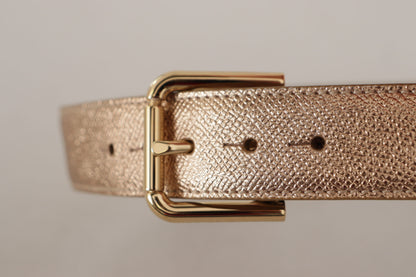 Cintura Dolce &amp; Gabbana in pelle color oro rosa con fibbia in metallo metallizzato