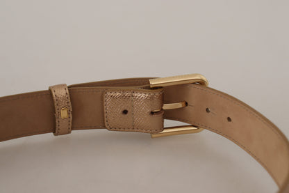 Cintura Dolce &amp; Gabbana in pelle color oro rosa con fibbia in metallo metallizzato