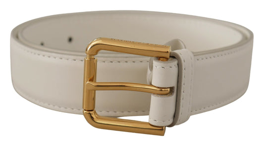 Cintura Dolce &amp; Gabbana in pelle di vitello bianca con fibbia in metallo e logo color oro
