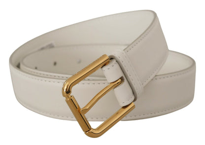 Cintura Dolce &amp; Gabbana in pelle di vitello bianca con fibbia in metallo e logo color oro