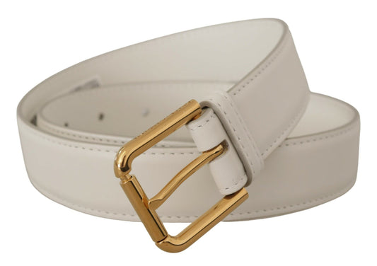 Cintura Dolce &amp; Gabbana in pelle di vitello bianca con fibbia in metallo e logo color oro