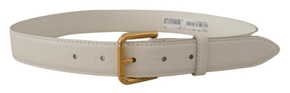 Cintura Dolce &amp; Gabbana in pelle di vitello bianca con fibbia in metallo e logo color oro
