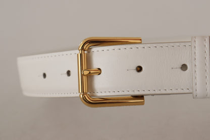 Cintura Dolce &amp; Gabbana in pelle di vitello bianca con fibbia in metallo e logo color oro