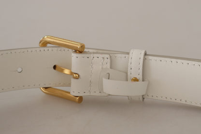 Cintura Dolce &amp; Gabbana in pelle di vitello bianca con fibbia in metallo e logo color oro