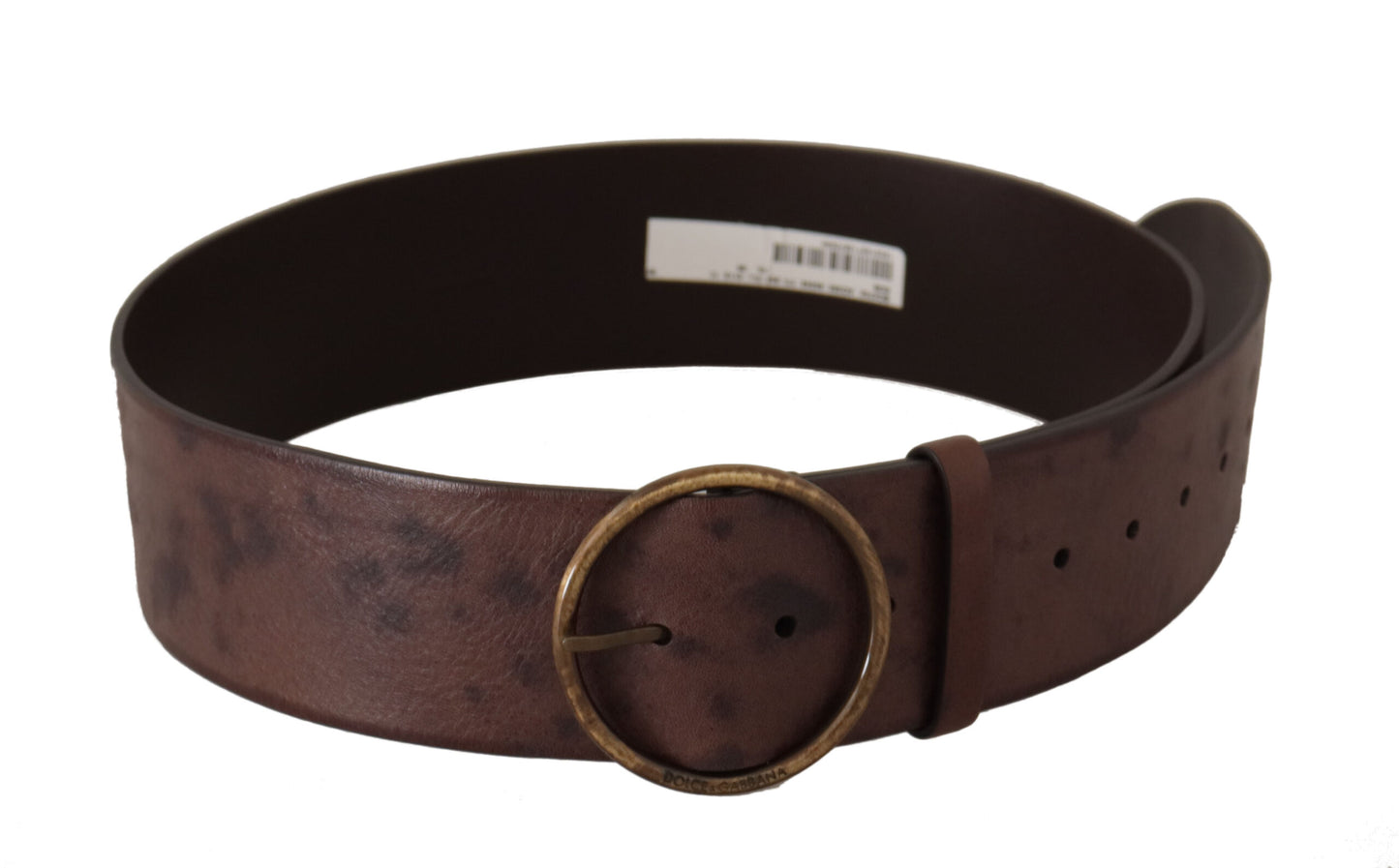 Cintura Dolce &amp; Gabbana in pelle di vitello marrone scuro con fibbia rotonda e logo