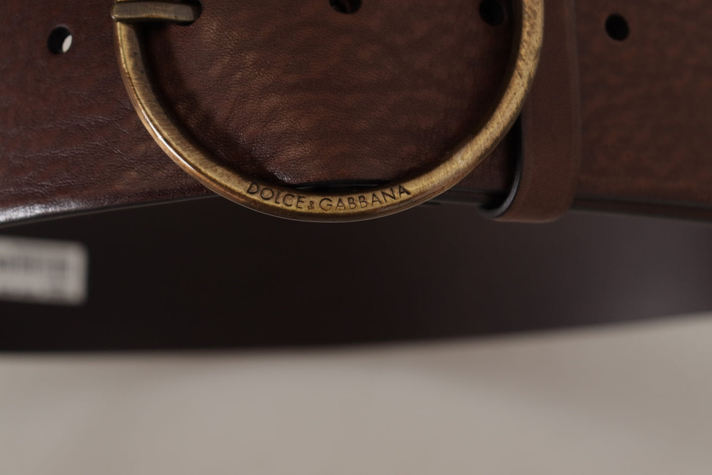 Cintura Dolce &amp; Gabbana in pelle marrone con fibbia rotonda in metallo e logo a vita larga