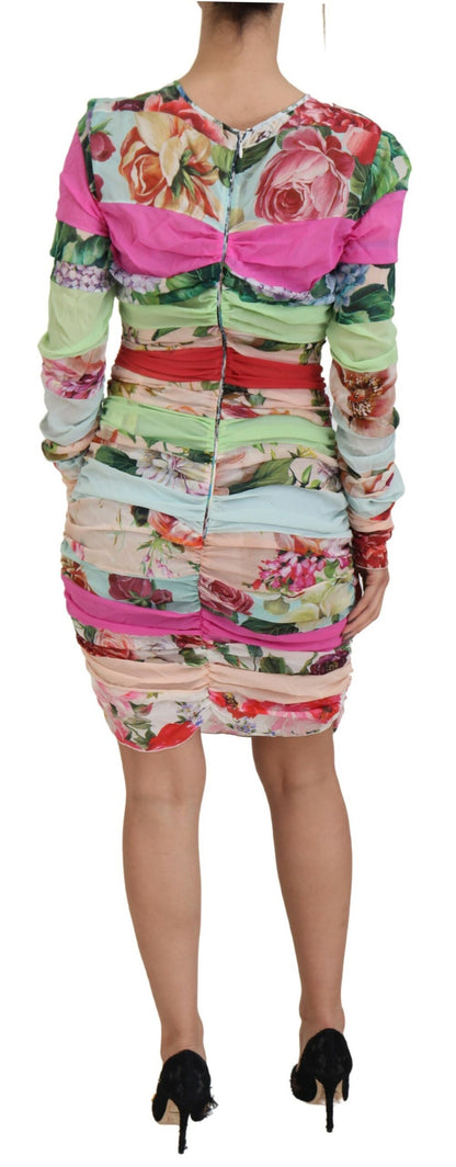 Abito tubino aderente in seta multicolore con stampa floreale Dolce &amp; Gabbana