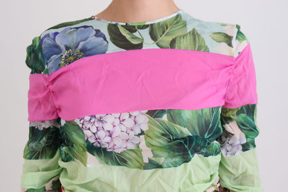 Abito tubino aderente in seta multicolore con stampa floreale Dolce &amp; Gabbana