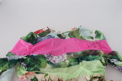 Abito tubino aderente in seta multicolore con stampa floreale Dolce &amp; Gabbana