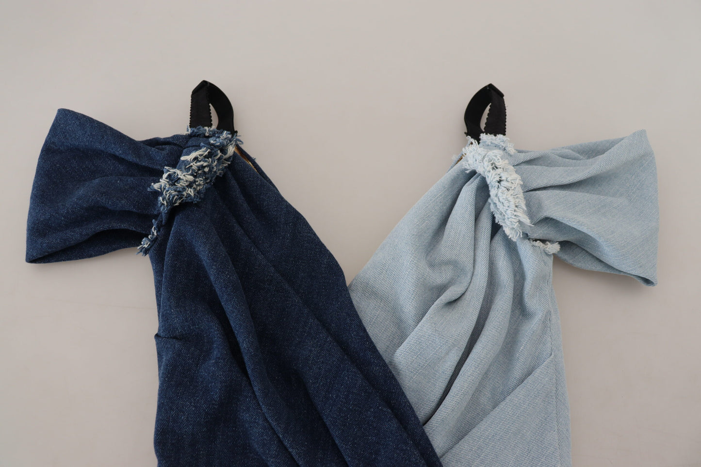 Mini abito in denim patchwork blu bicolore Dolce &amp; Gabbana