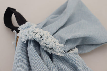 Mini abito in denim patchwork blu bicolore Dolce &amp; Gabbana