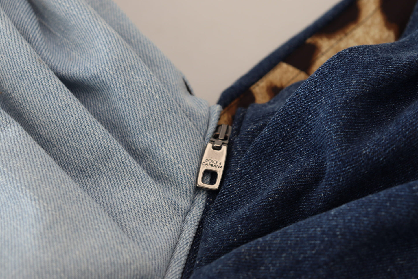 Mini abito in denim patchwork blu bicolore Dolce &amp; Gabbana