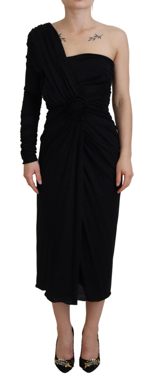 Dolce &amp; Gabbana Abito monospalla in lana con tubino nero