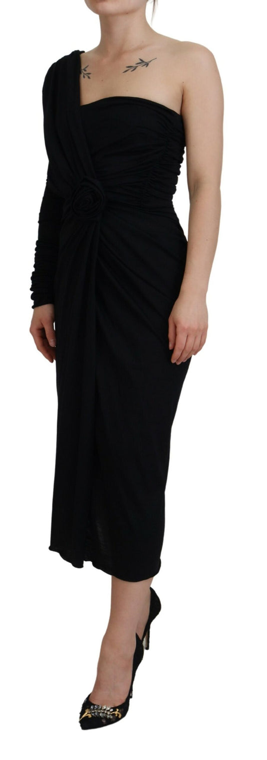 Dolce &amp; Gabbana Abito monospalla in lana con tubino nero