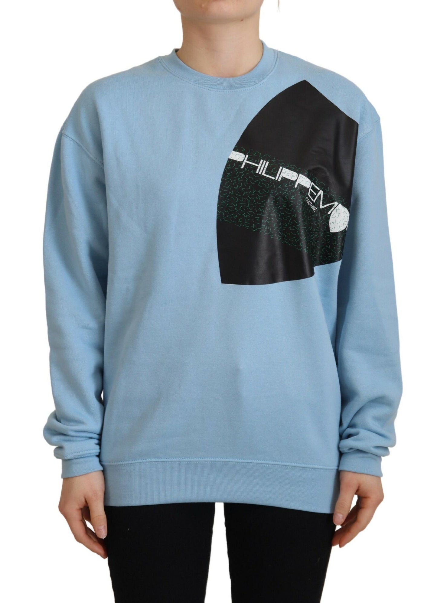 Maglione a maniche lunghe con logo stampato azzurro Philippe Model